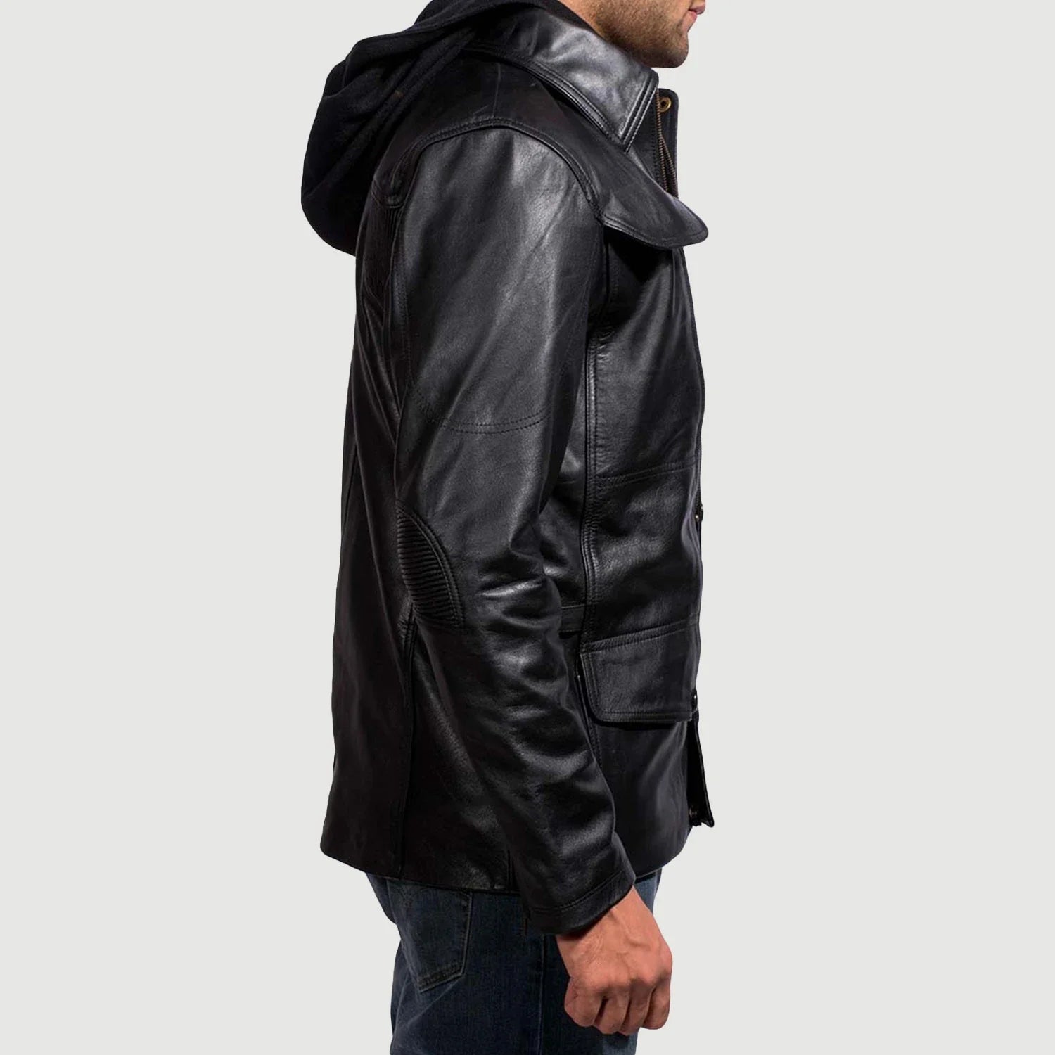 Men's Structured Hooded Leather Jacket