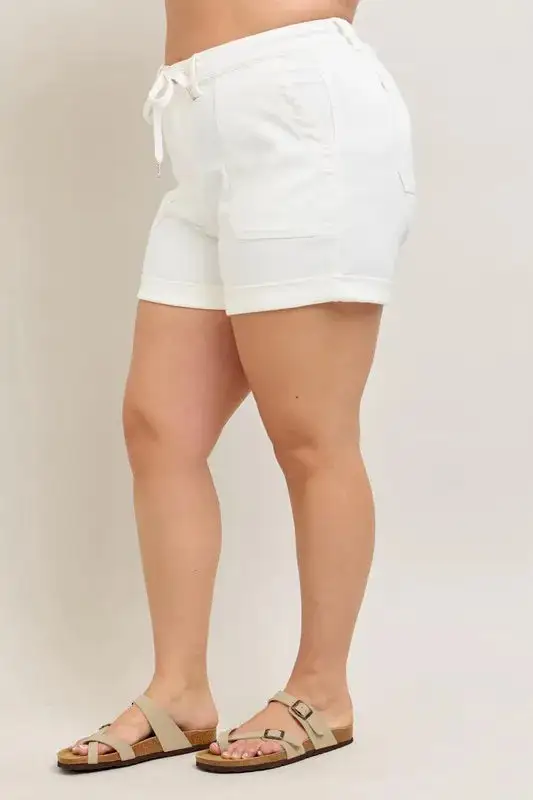 Plus High Waist Cuff Shorts Denim Pants