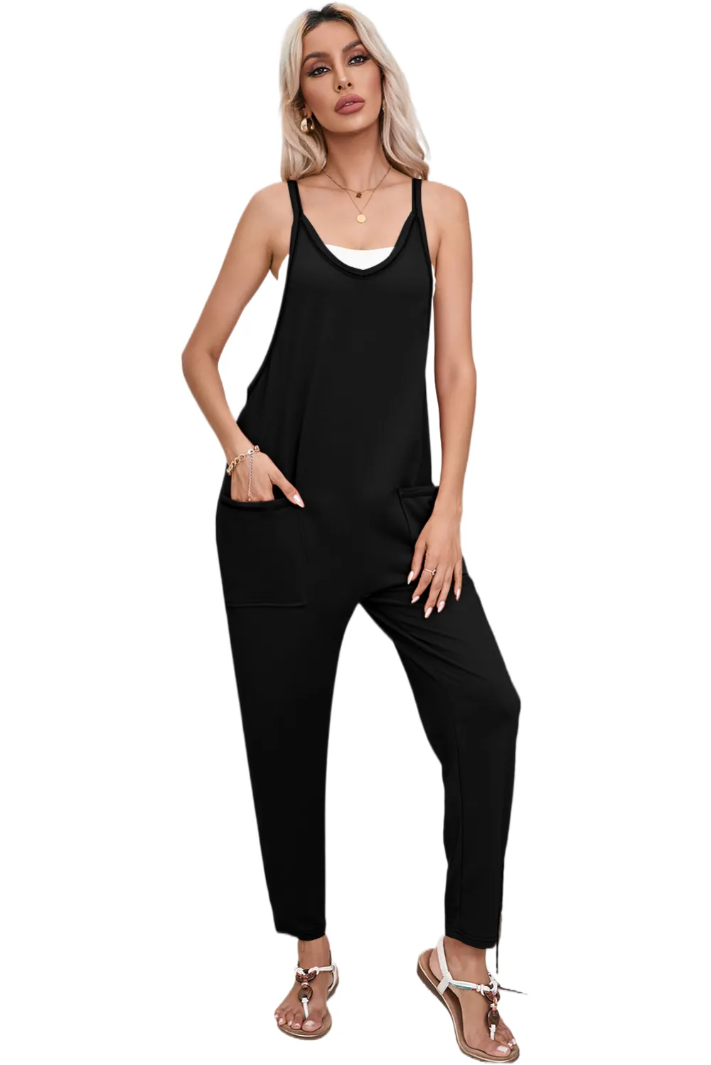 Flame Side Pockets Harem Sleeveless V Pants