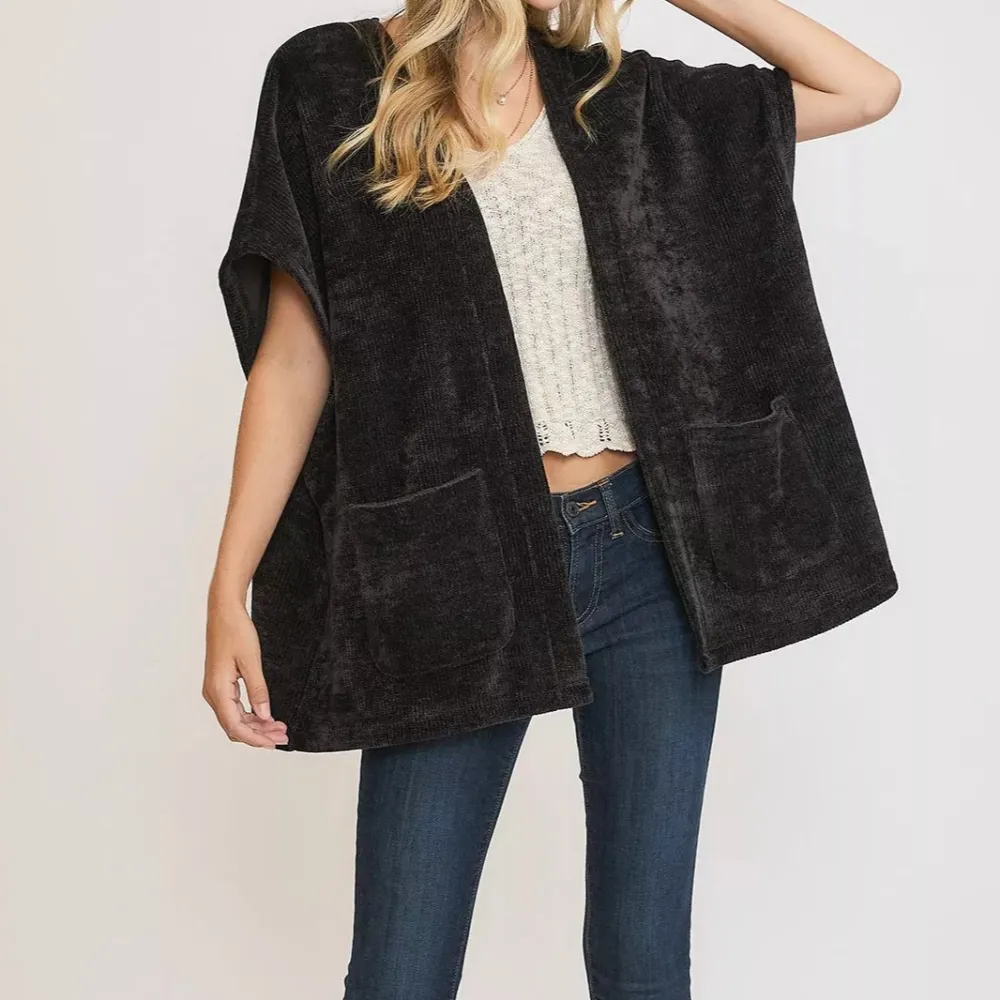 Modern Open Front Pocket Detail Knit Cardigan