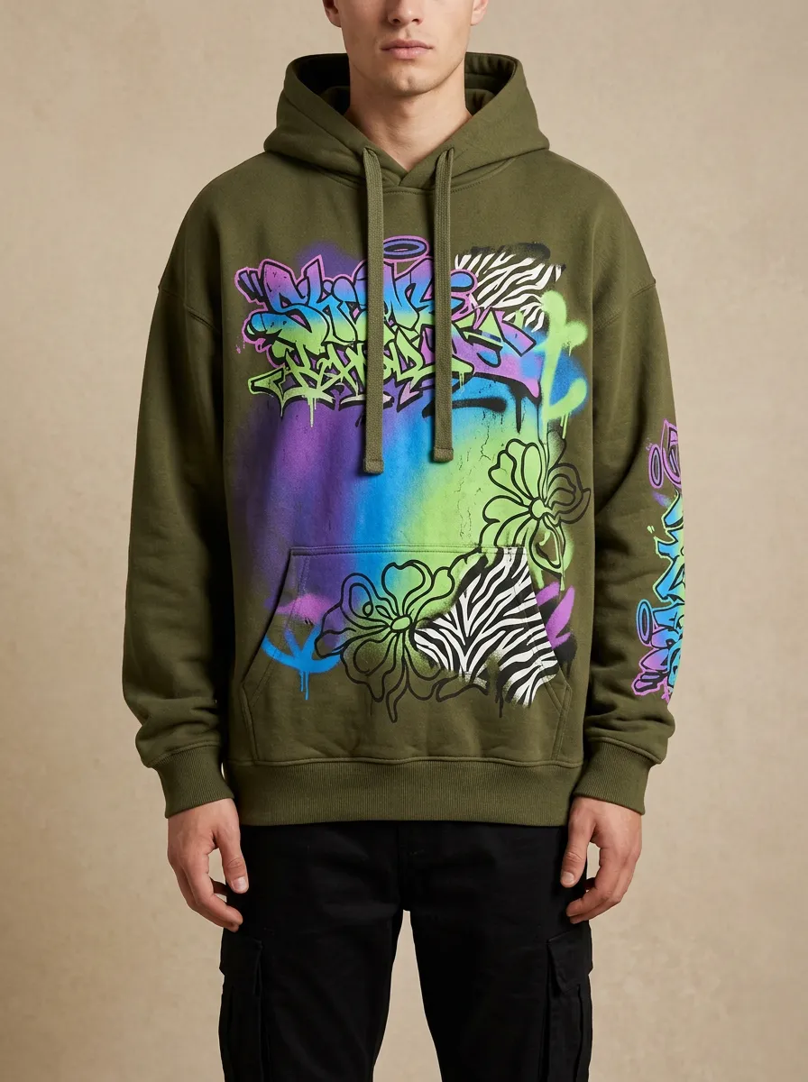 Unisex Pulse Graffiti Zebra Floral Graphic Hoodie