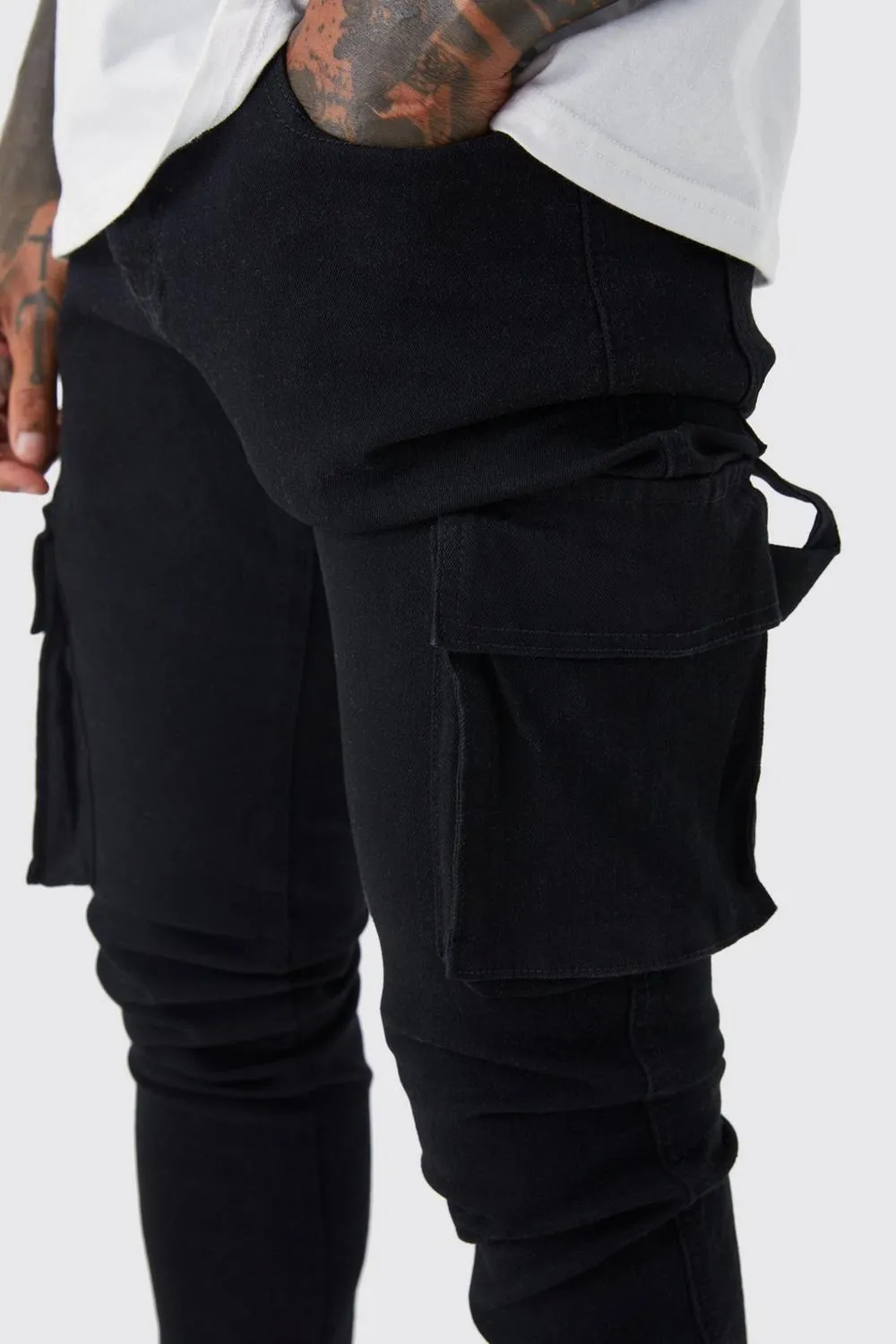 True Black Skinny Stretch Carpenter Cargo Jean