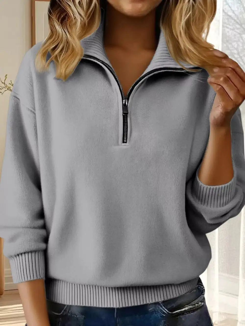Half-Zip Drop Shoulder Sweater