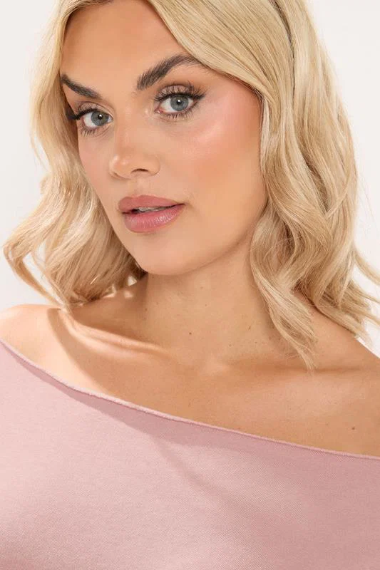 Pink Off Shoulder Sweatshirt & Jogger Wide Leg Set detail 2