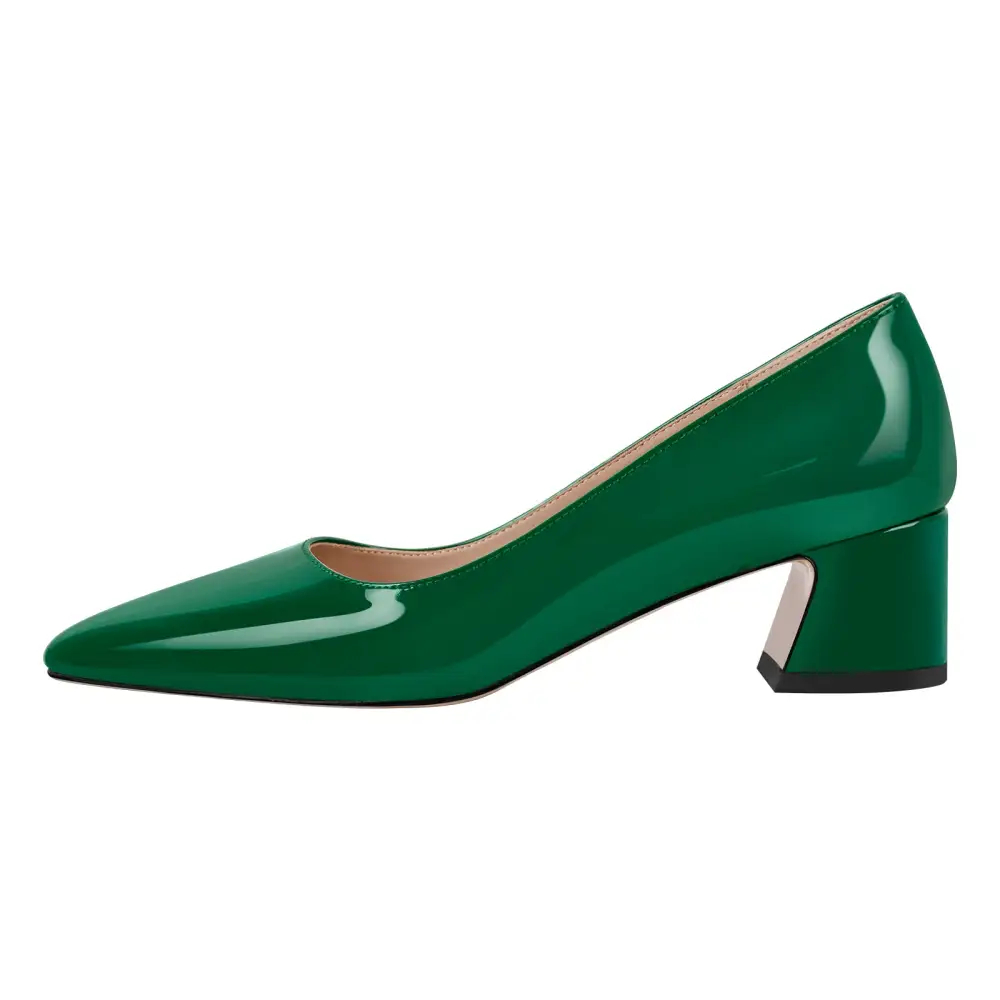 Polished Pointed Toe Chunky Heel Pumps