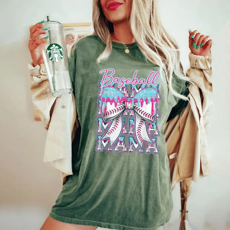 Baseball Drip For Mama Mom Coquette Bow Ice Cream Dripping Women's Oversized Comfort T-Shirt