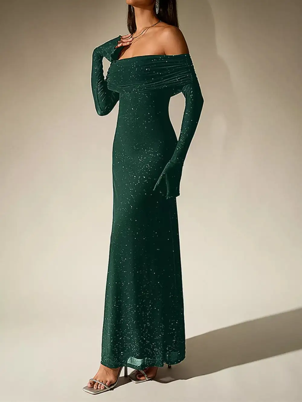 Relaxed Shape Glitter Maxi Dress