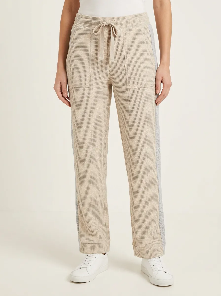 Women's Casual Lounge Waffle Knit Side Stripe Drawstring Joggers