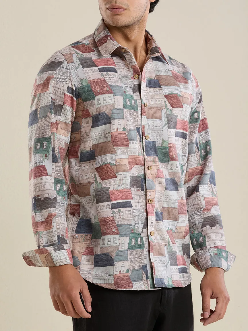 Active Slim Fit Printed Linen Men's Formal Shirt