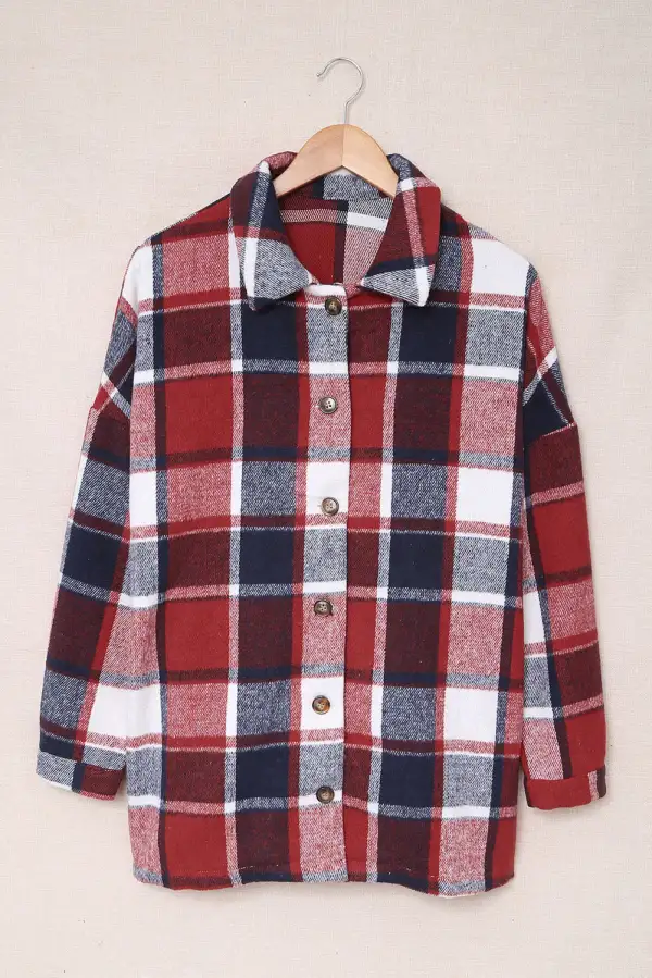 Plaid Print Button Shirt Jacket