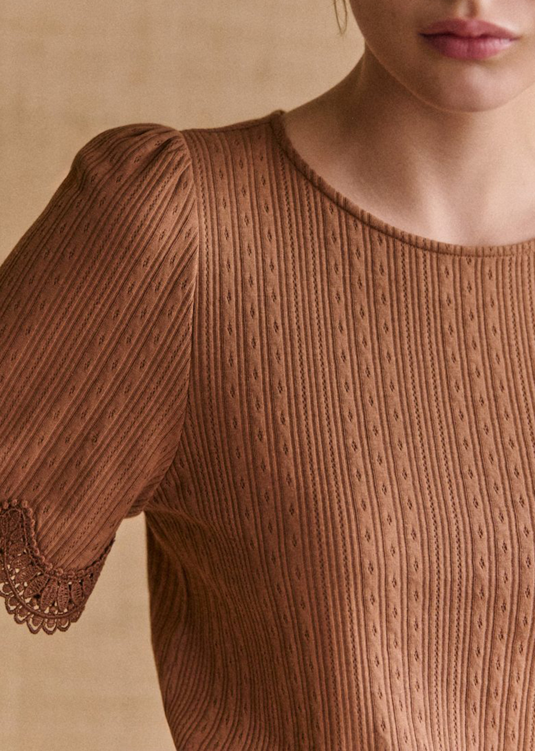 Organic Cotton Lace Trim Short Sleeve T-Shirt