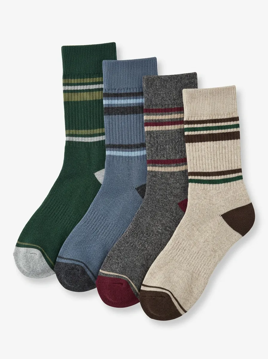 Striped Ribbed Texture Crew Length Vintage-Inspired Men's Crew Socks Four-Pair Pack