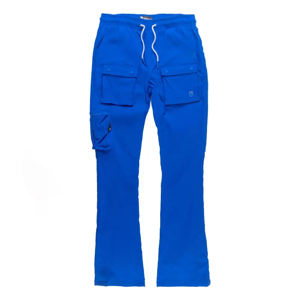 Nylon Stacked Cargo Pants - Royal Blue