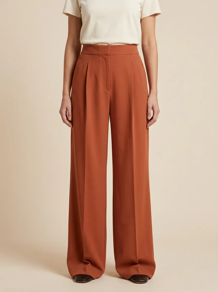 Polished Pleated High Rise Wide Leg Pants