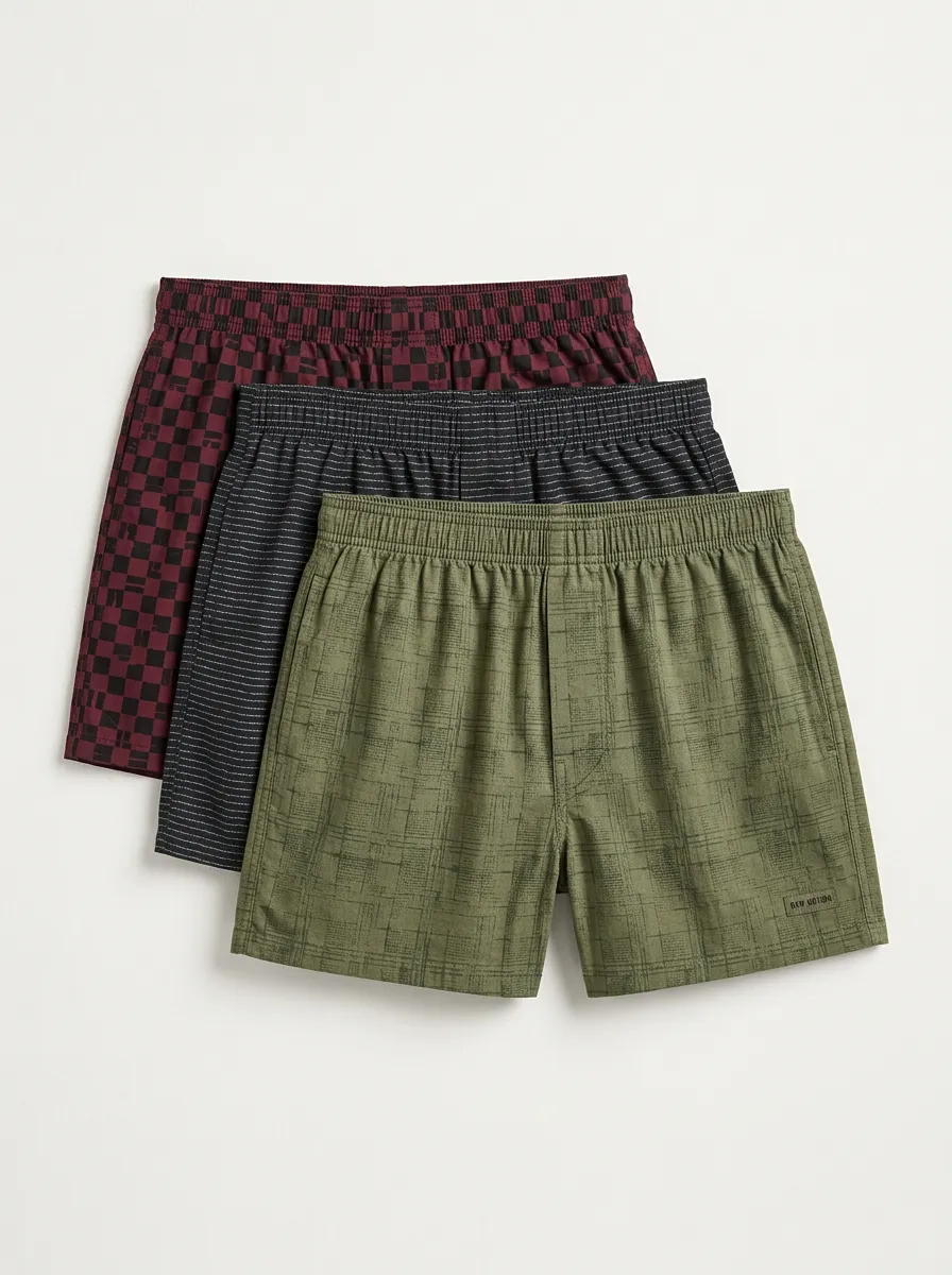 Plaid Geometric Striped Boxer Set