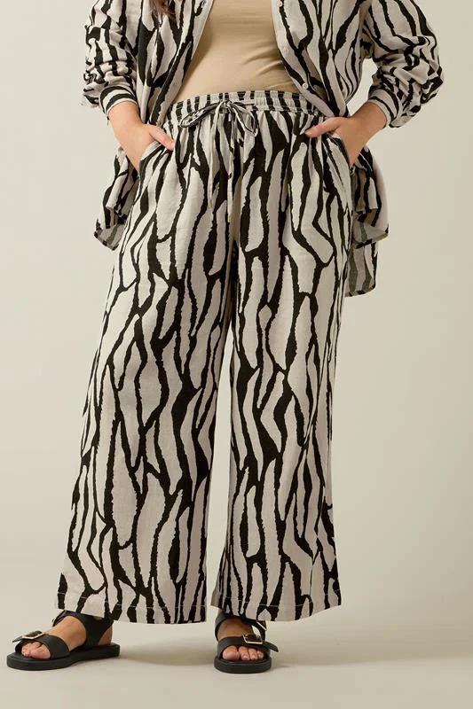 Natural Brown Abstract Print Premium Linen Trousers detail 3