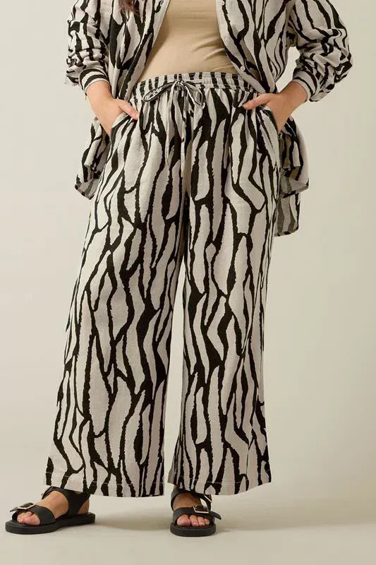 Natural Brown Abstract Print Premium Linen Trousers