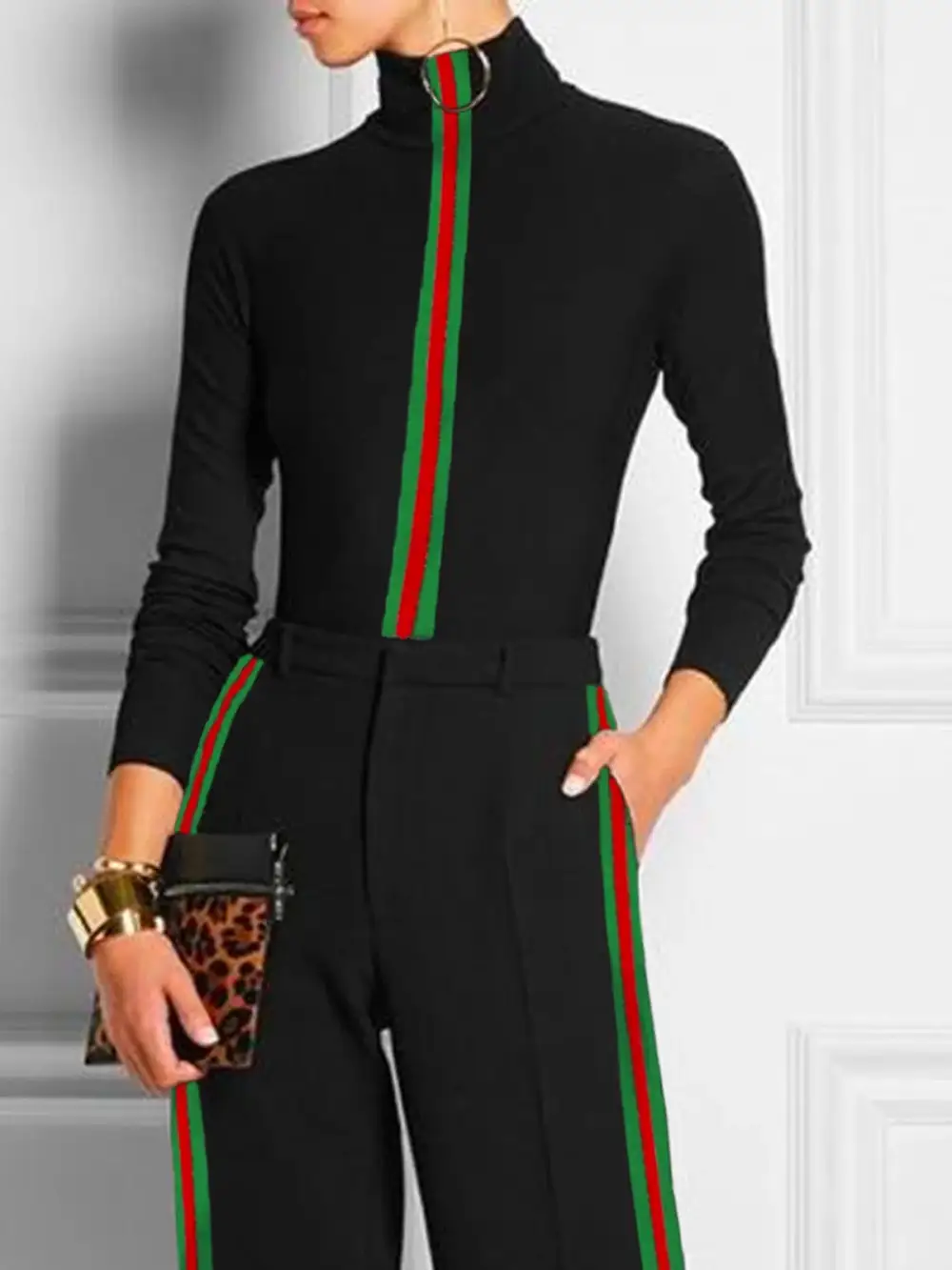 Women's Striped High-Neck Blouse