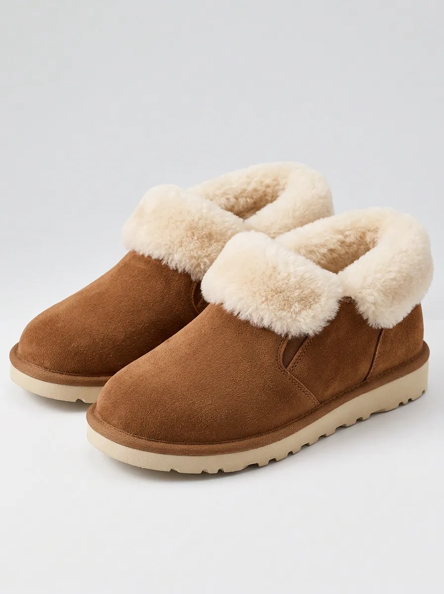 Brown Suede Look Slippers for Cold Days
