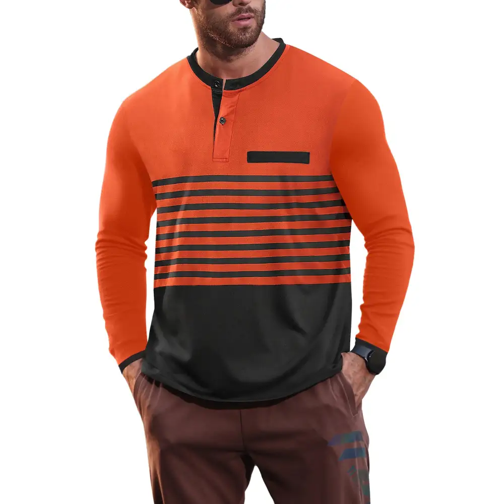 Striped Stand Collar Long Sleeve Polo Shirt