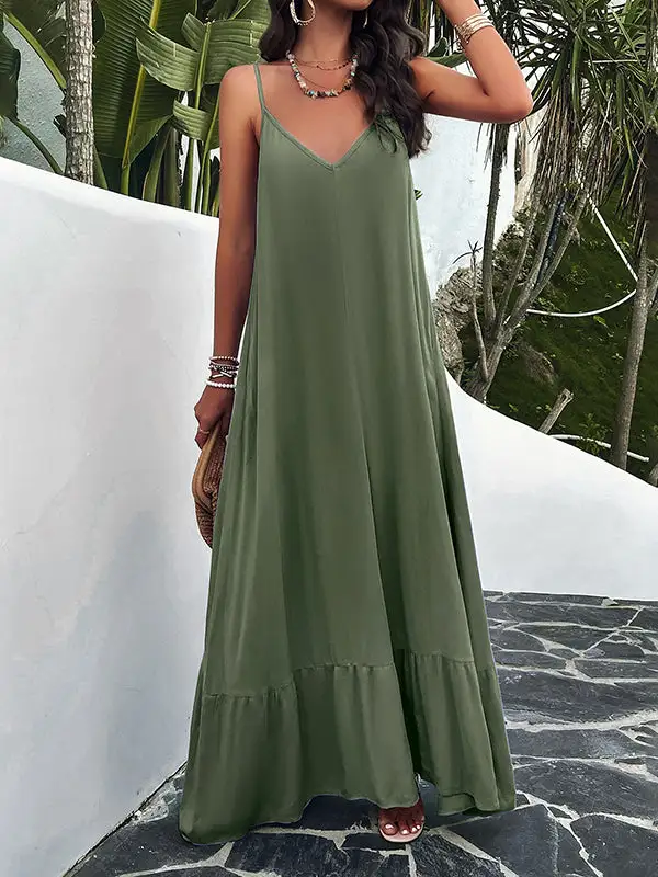 Joint Pleated Sleeveless Neck Maxi Dress