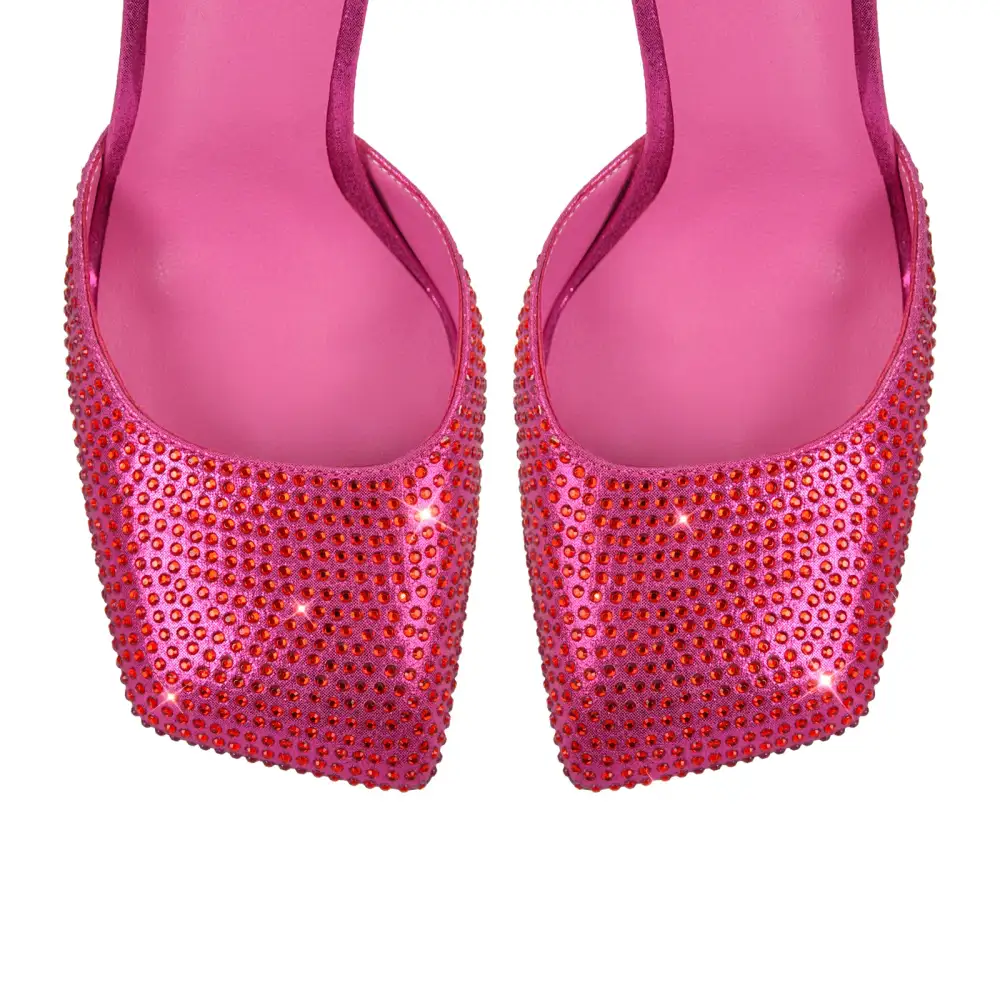 Rhinestone Square Toe Chunky Heel Ankle Strap Pumps