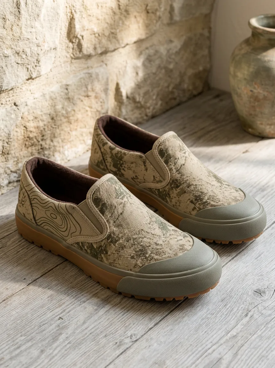 Men's Outdoor Adventure Topographic Camo Printed Canvas Shoes