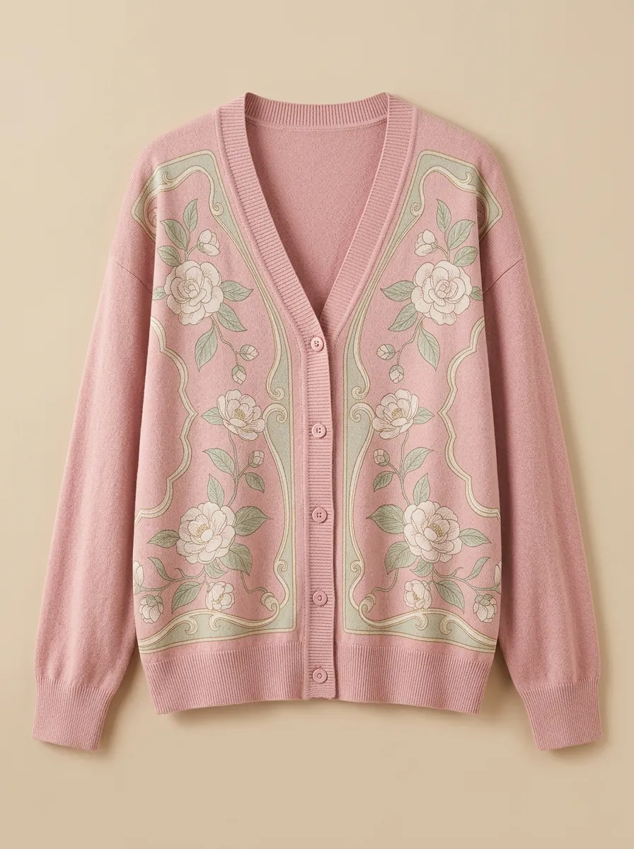 Women's V-Neck Button-Front Floral Cardigan