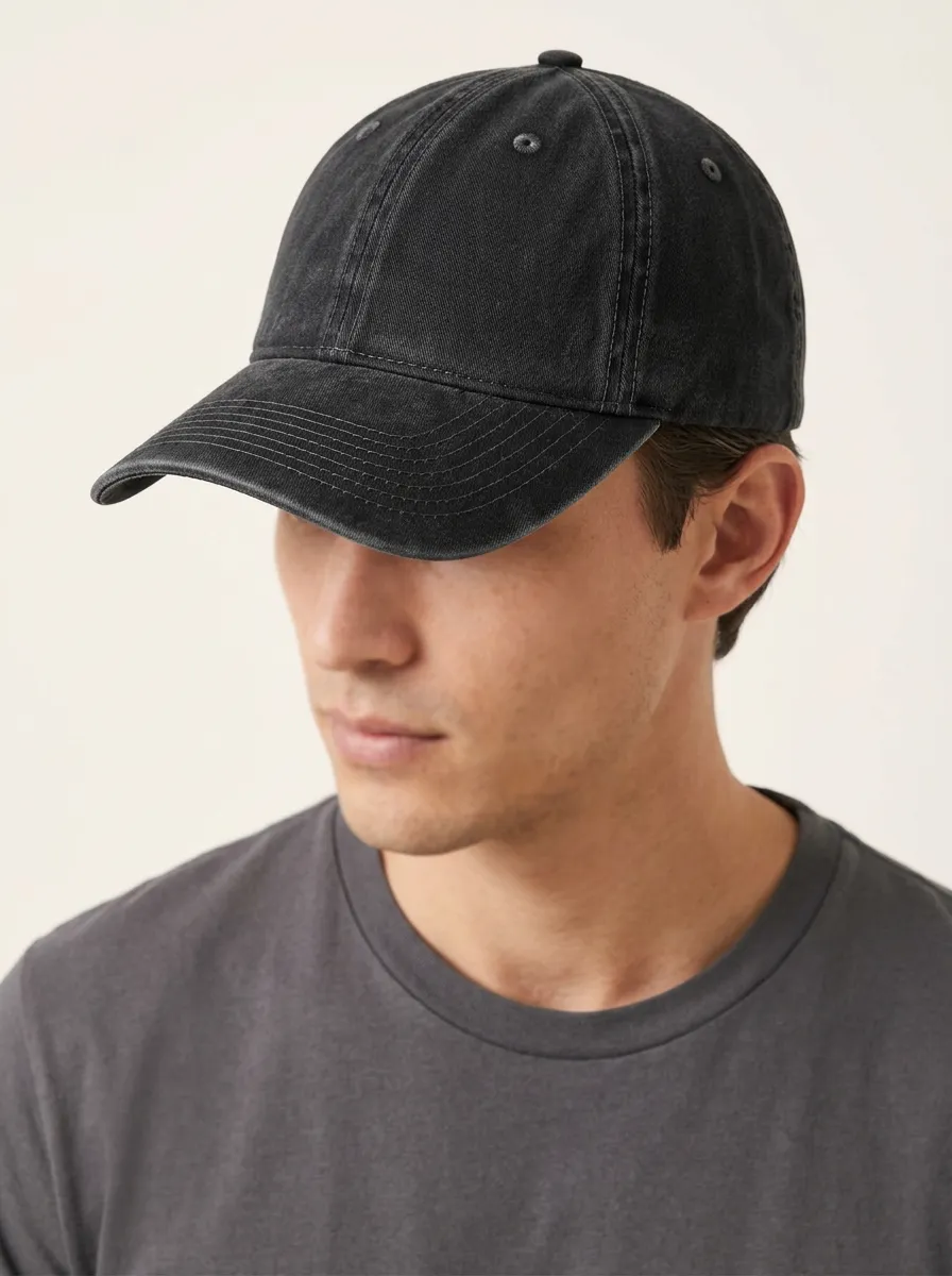 Unisex Vintage Washed Black Cotton Curved Brim Baseball Cap