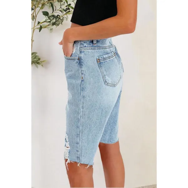 Distressed Pocketed Denim Shorts
