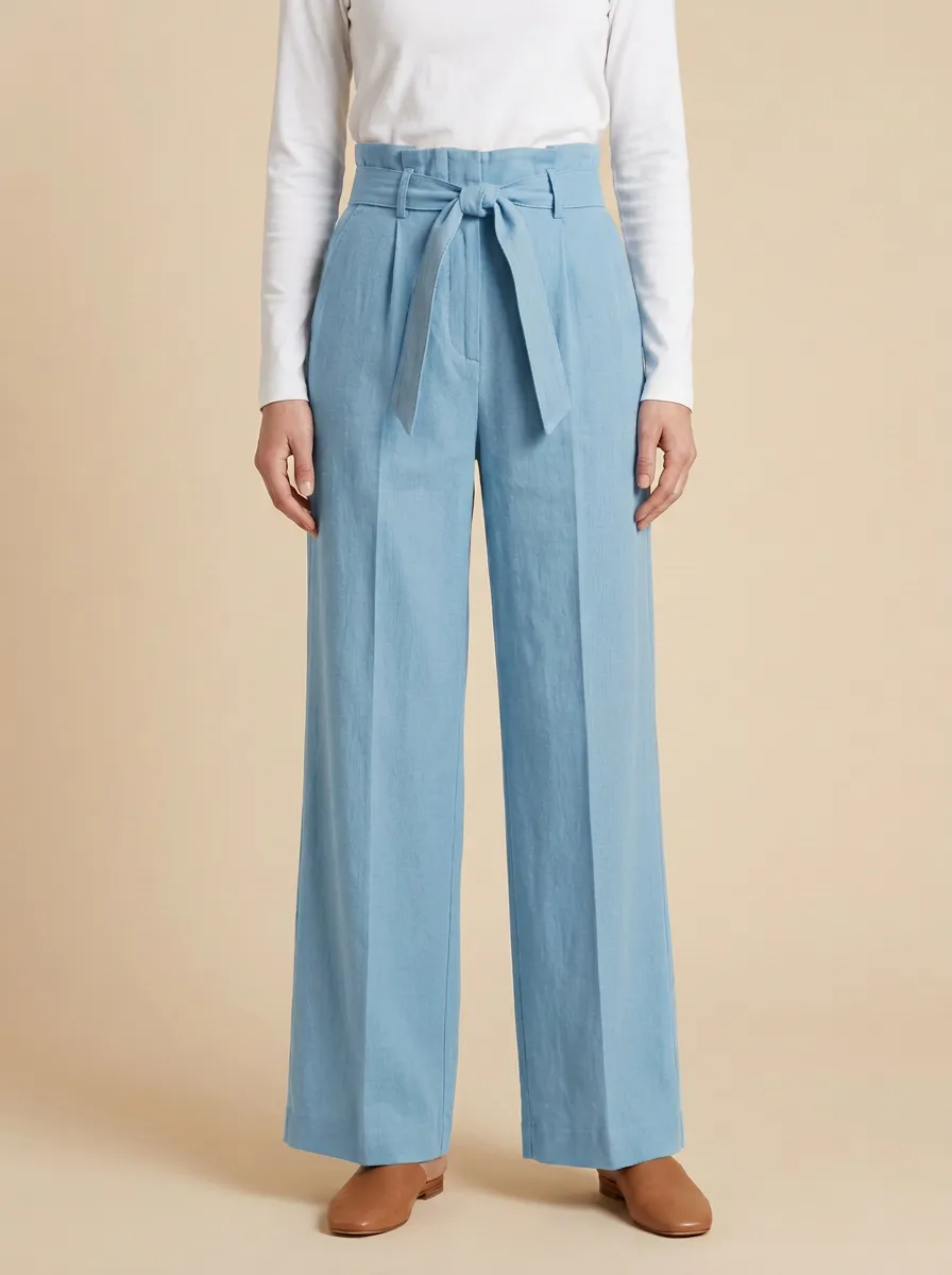 Polished Belted High Rise Wide Leg Pants
