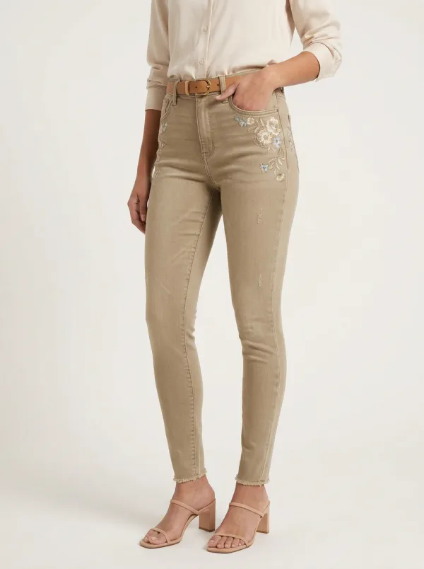Women's Floral Embroidery High-Rise Printed Slim Jeans