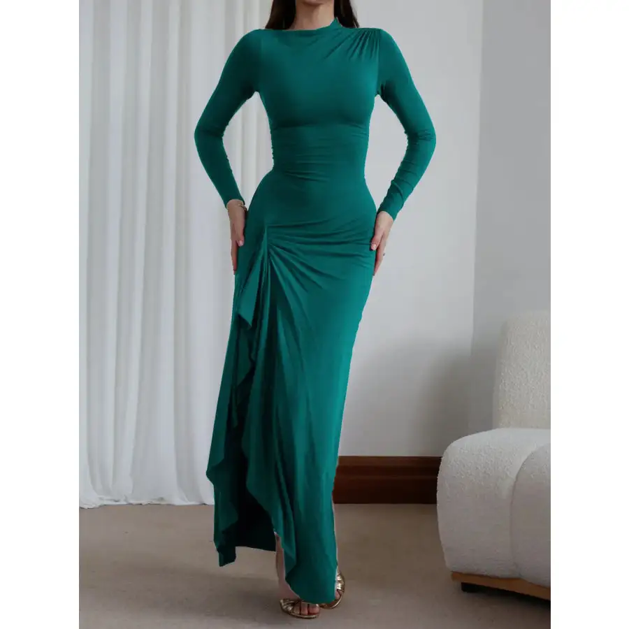 Soft Ruched Long Sleeve Maxi Dress