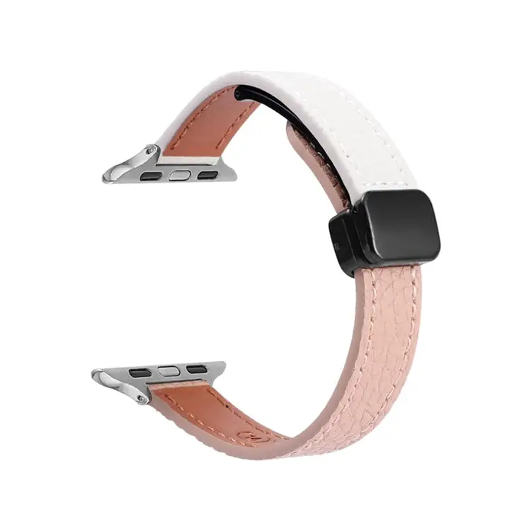 Slim Magnetic Buckle Genuine Leather Watch Band for Watch Series 3 38 mm - Litchi Pink Beige