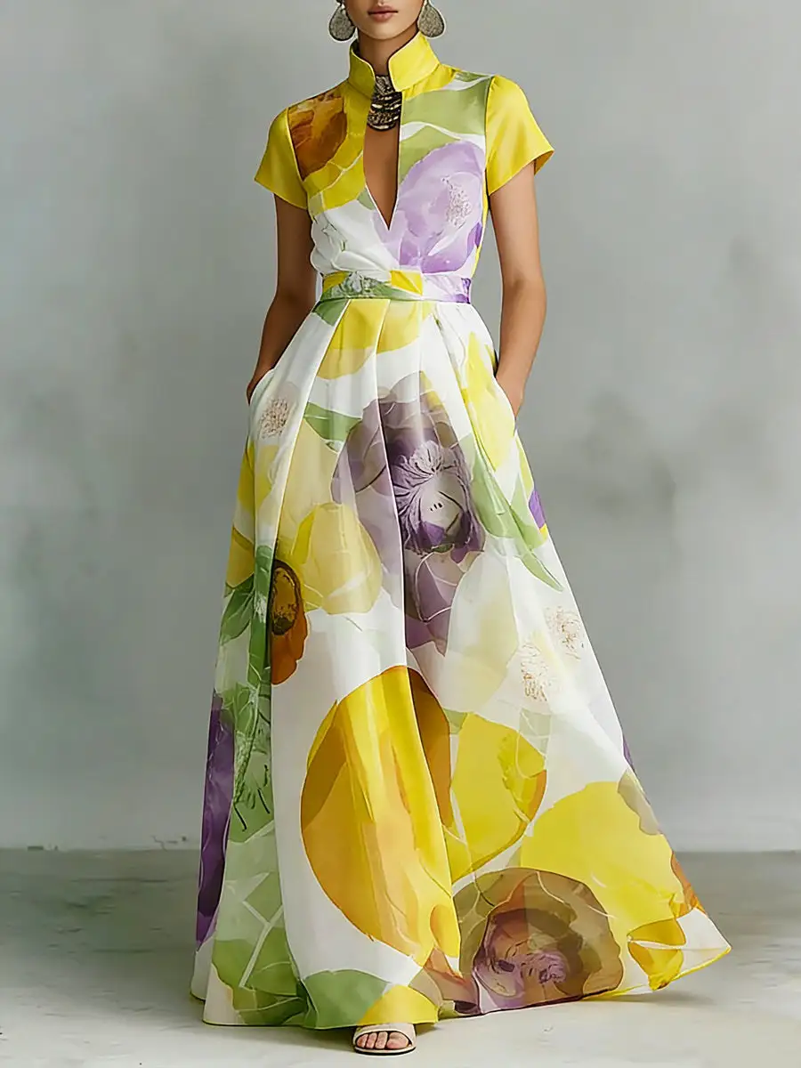 Pleated Printed Maxi Dress