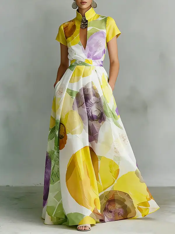 Pleated Printed Maxi Dress