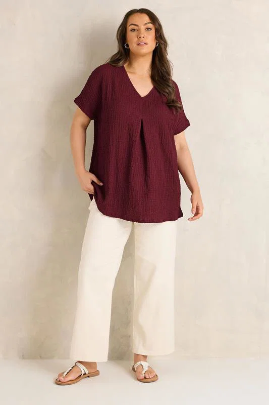 Berry Red Pleat Front Swing Top detail 1