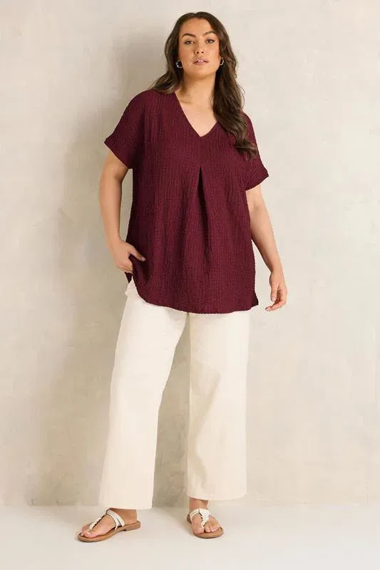 Berry Red Pleat Front Swing Top