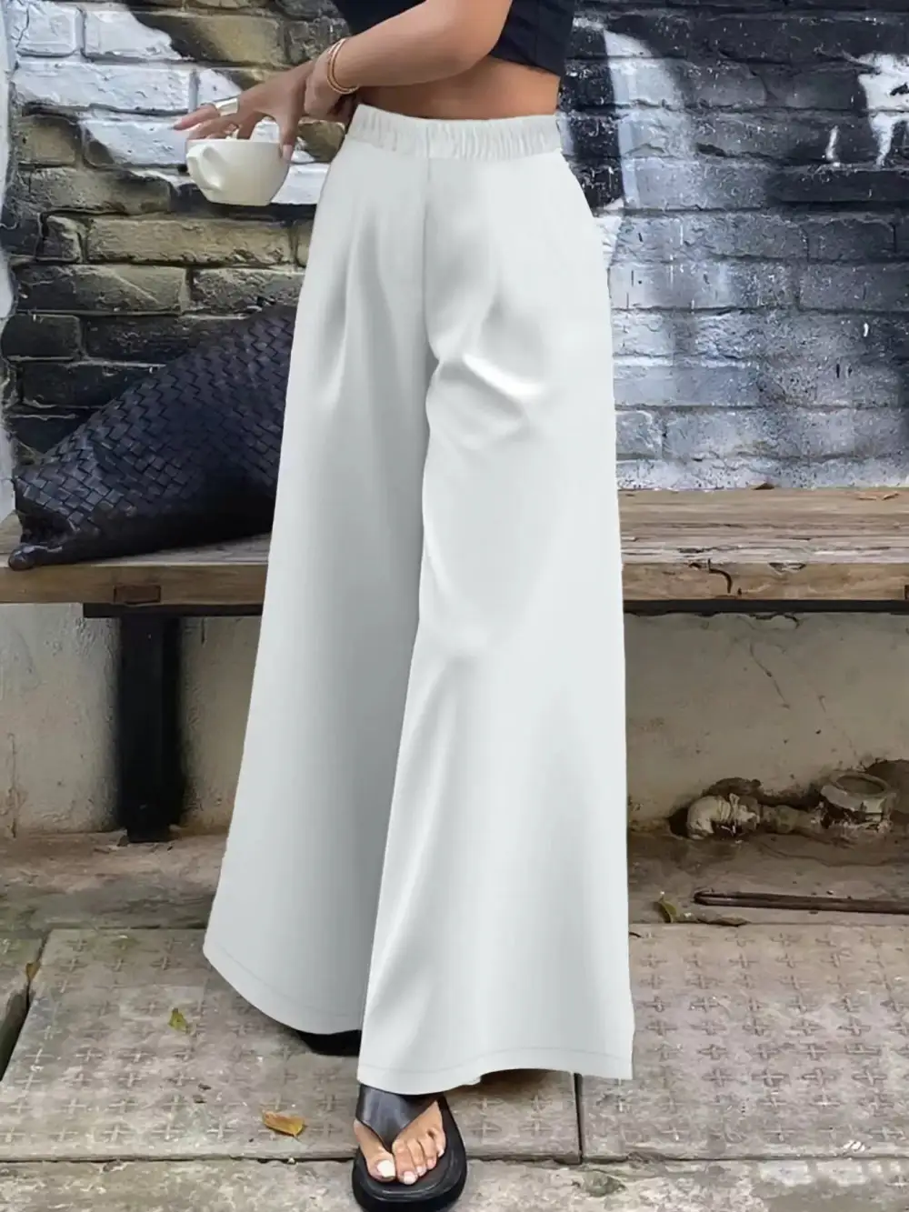 Wide Leg Elastic Waist Drawstring Pocketed Pants