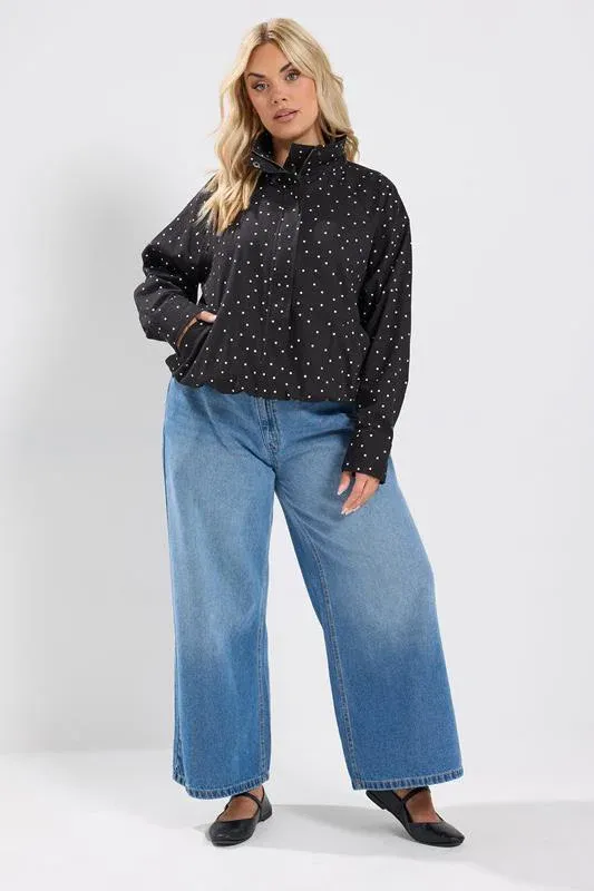 Black Polka Dot Funnel Neck Bomber Jacket