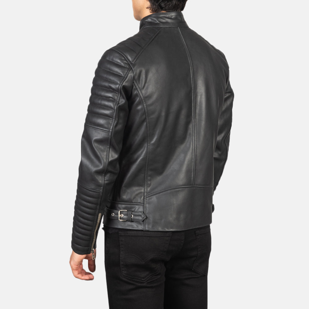 Men's Classic Stitched Detail Biker Leather Jacket