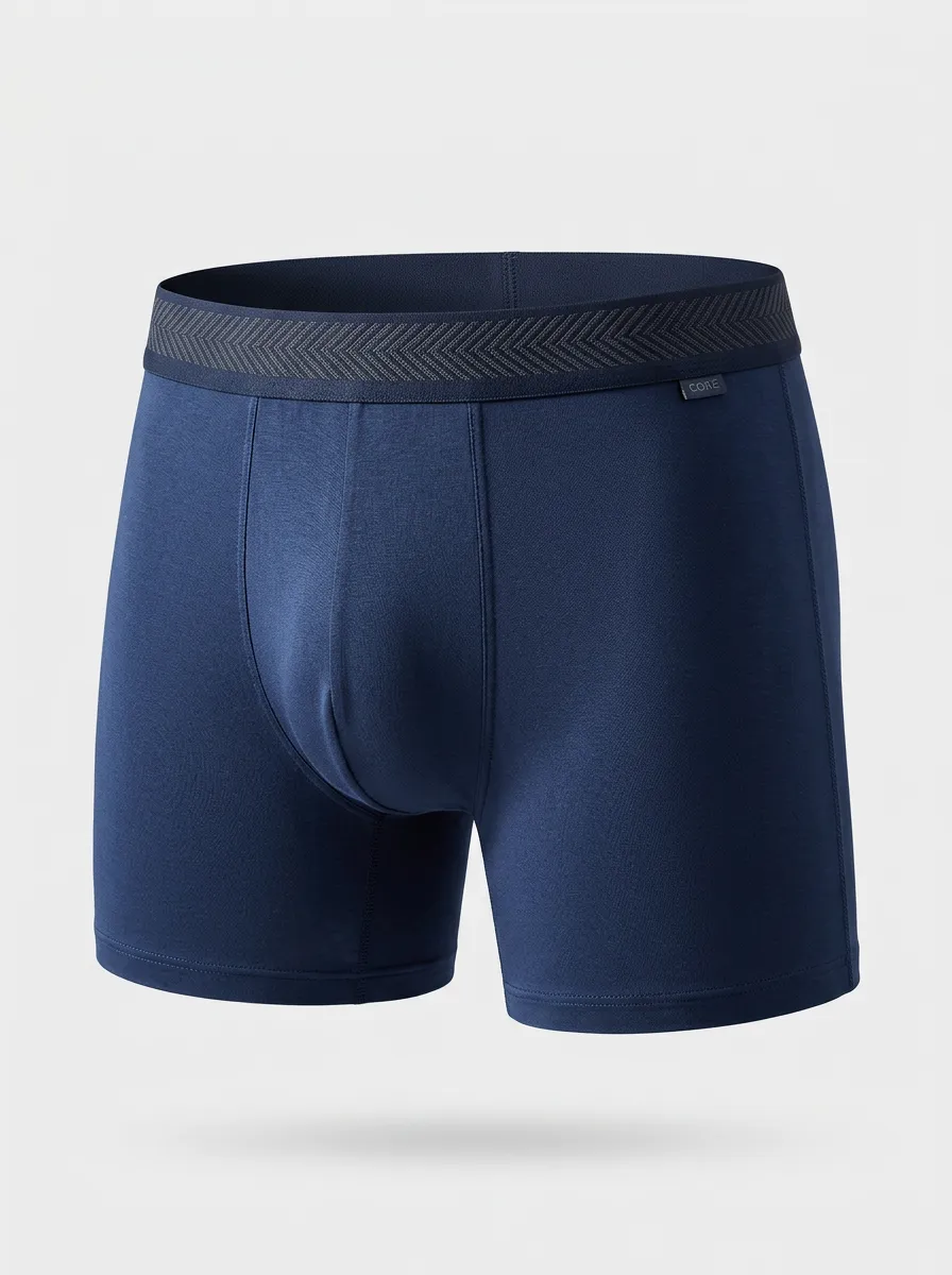 Men's Solid Navy Blue Herringbone Waistband Boxer Briefs