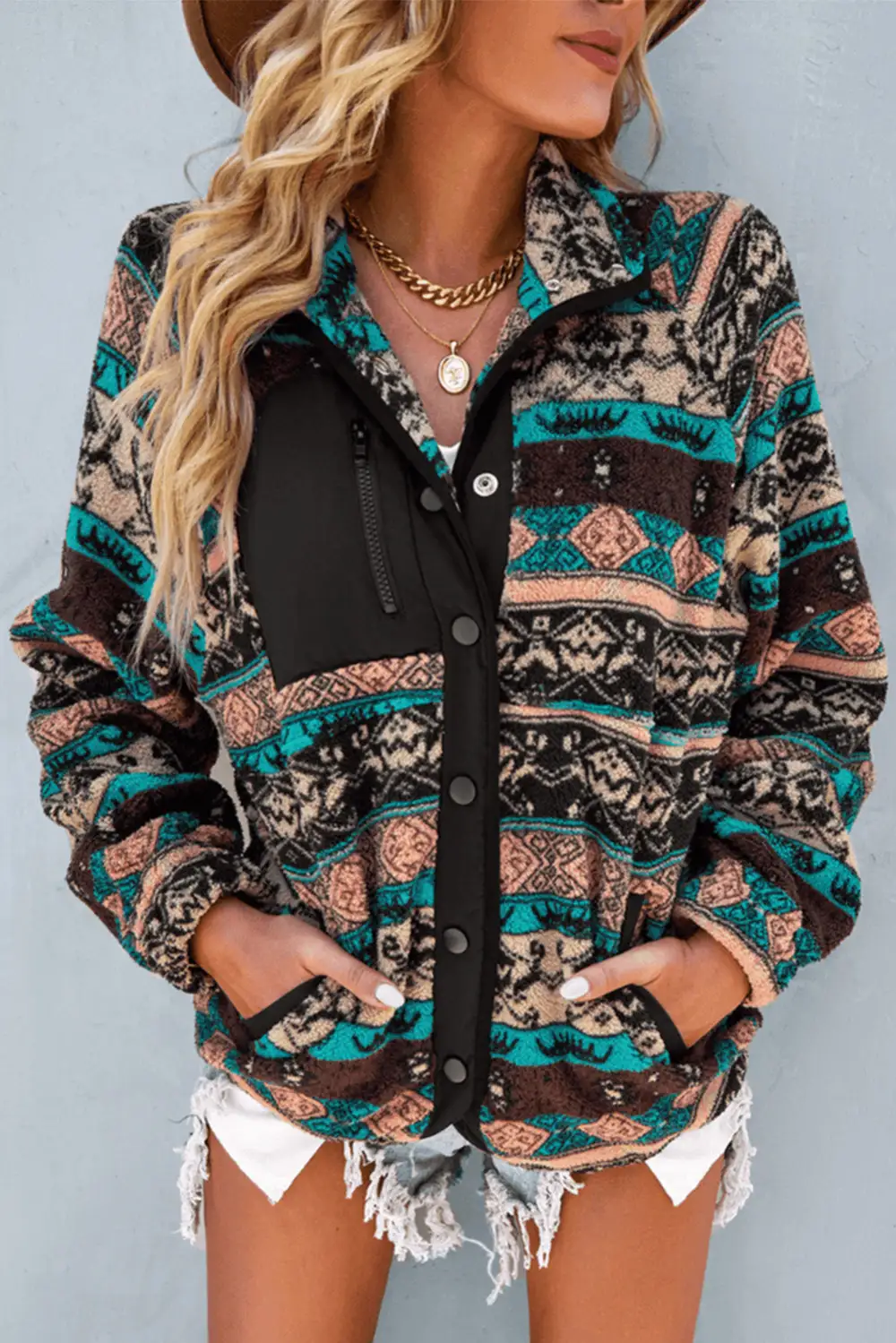 Everyday Sherpa Button Front Snap Front Jacket