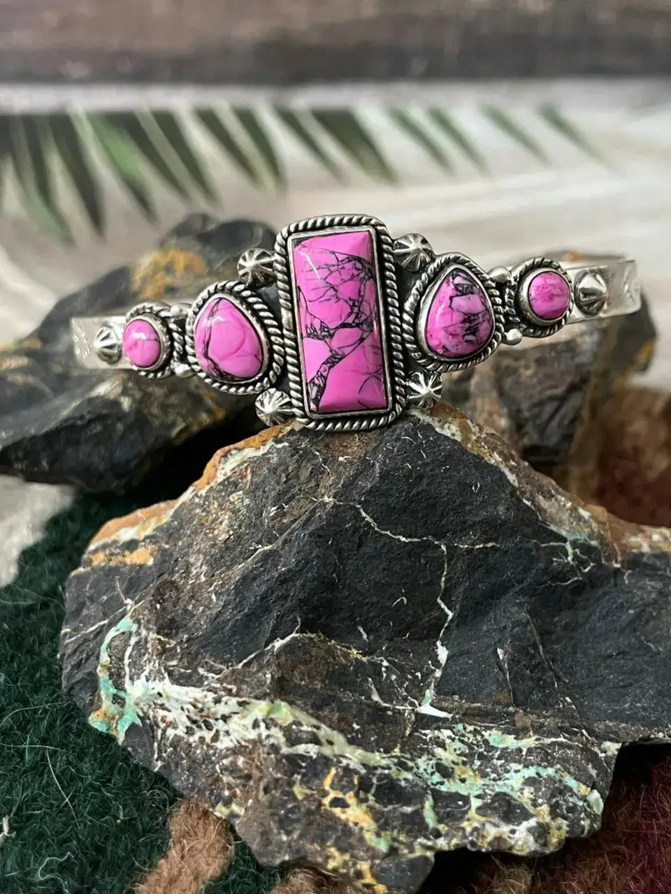Floral Adjustable Turquoise Sterling Silver Bracelet