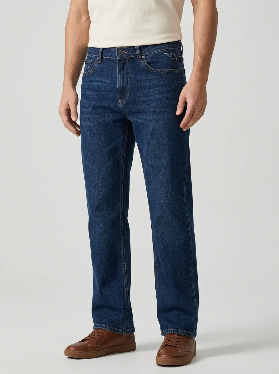 Men's Classic Dark Wash Denim Straight Leg Jeans