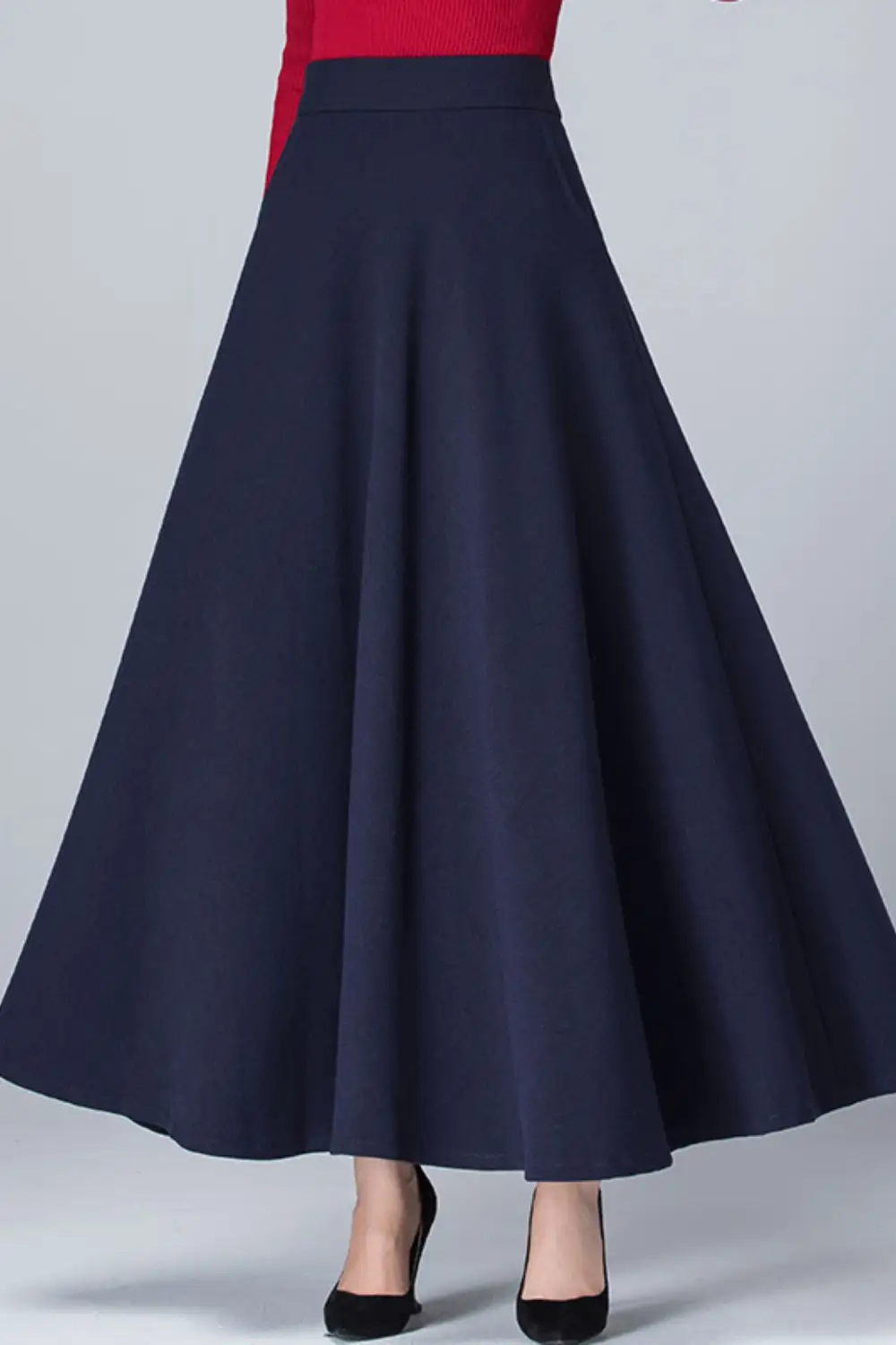 Checkered Polyester A Line High Waist Maxi Skirt