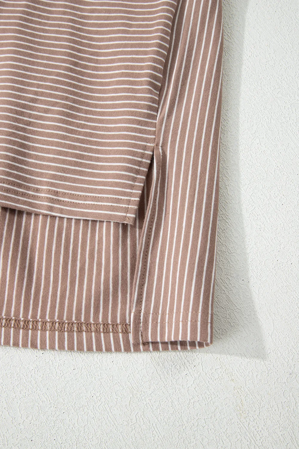 Khaki Stripe Buttoned V Neck Tee