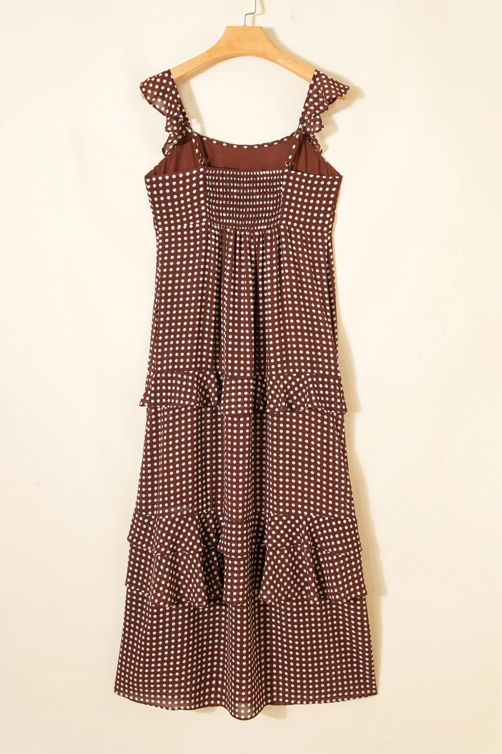 Brown Polka Dot Tiered Maxi Dress