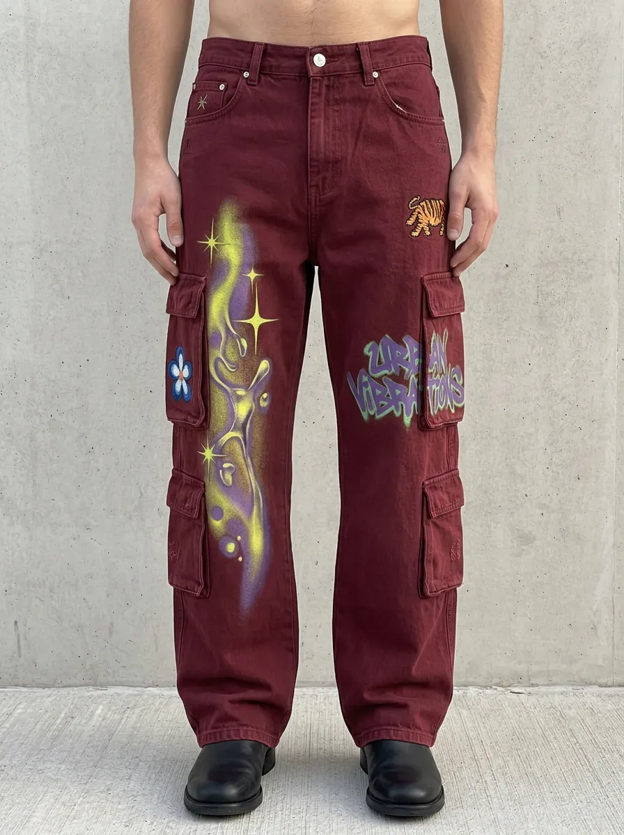 Men's Urban Vibe Tiger Floral Graphic Cargo Jeans