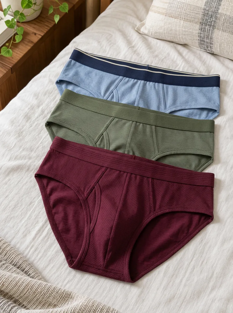 Men's Multi-Color Solid Textured 3-Pack Briefs